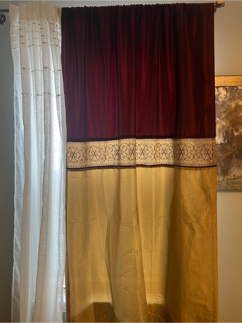 Gold and Burgundy Embroidered Curtains